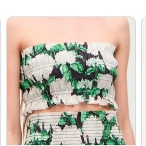 Hill House Green and White Floral Crop Top